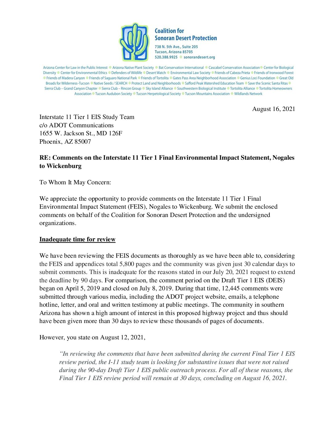 2021 08 16 CSDP et all comments I-11 FEIS FINAL with attachments
