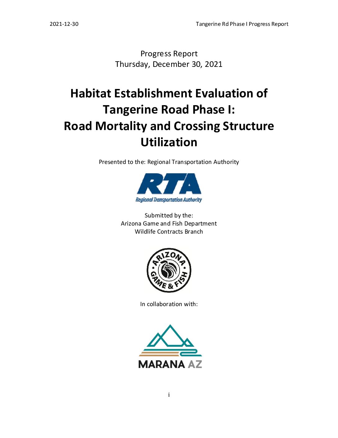 2021 12 30 Tangerine Rd Phase I Monitoring Progress Report