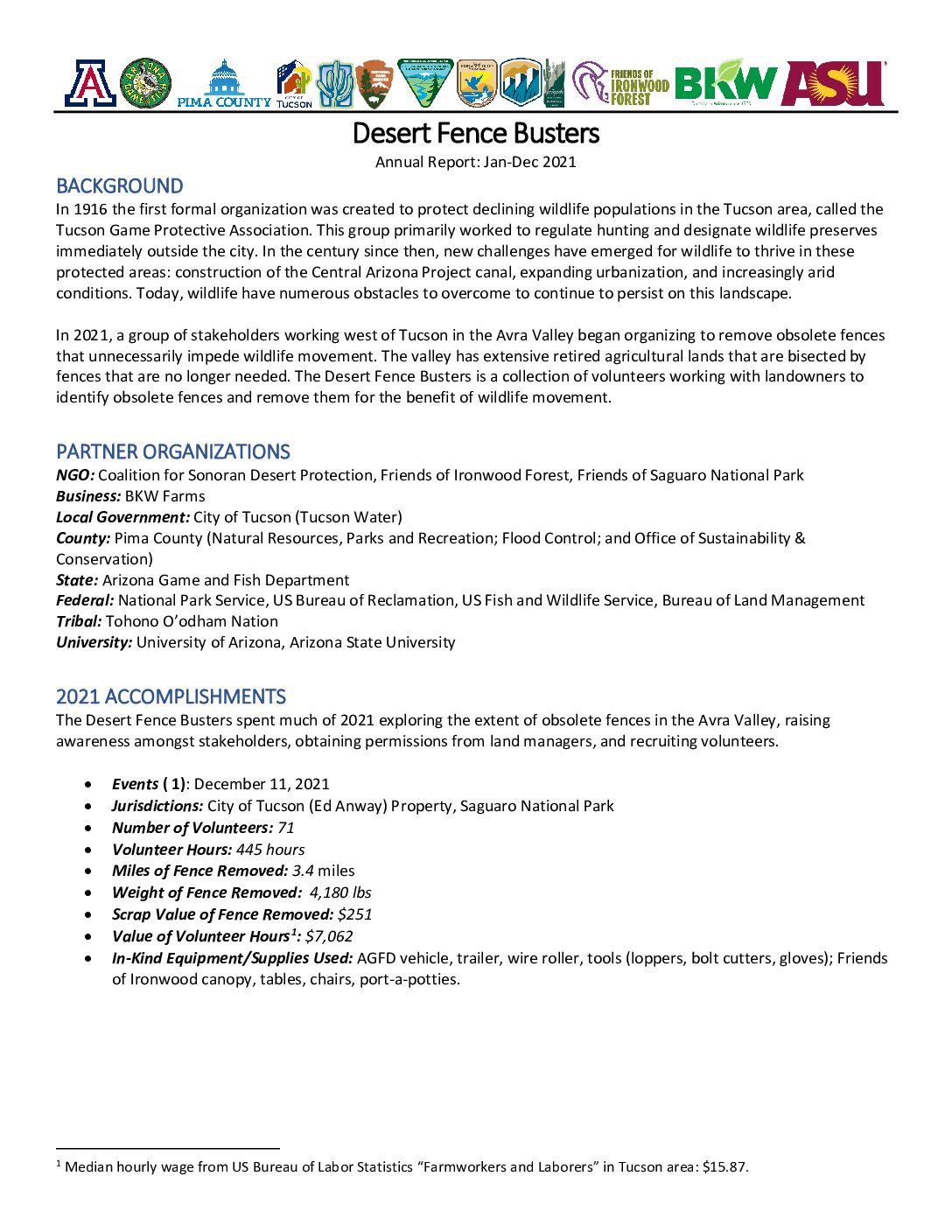2021 Desert Fence Busters Annual Report