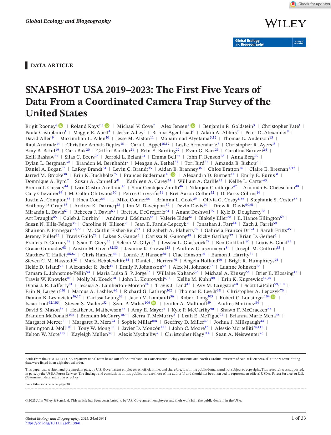 Global Ecology and Biogeography - 2025 - Rooney - SNAPSHOT USA 2019 2023 The First Five Years of Data From a Coordinated